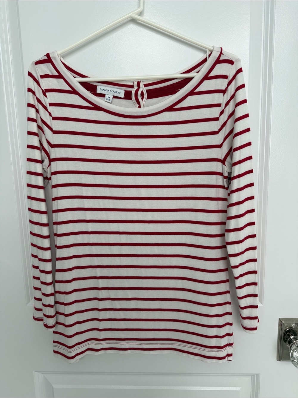 Banana Republic Red & White Striped Long-Sleeve Tee